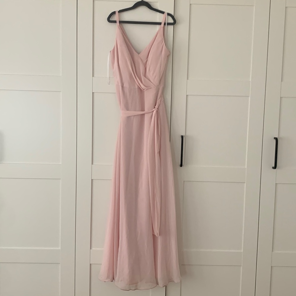 Full length bridesmaid dress.